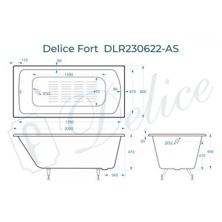 Ванна чугунная Delice Fort DLR230622-AS 200х85 с антискользящим покрытием